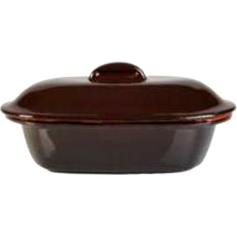 Cuociarrosti in Terracotta Brunella con Coperchio, Dimensioni 37x23 cm