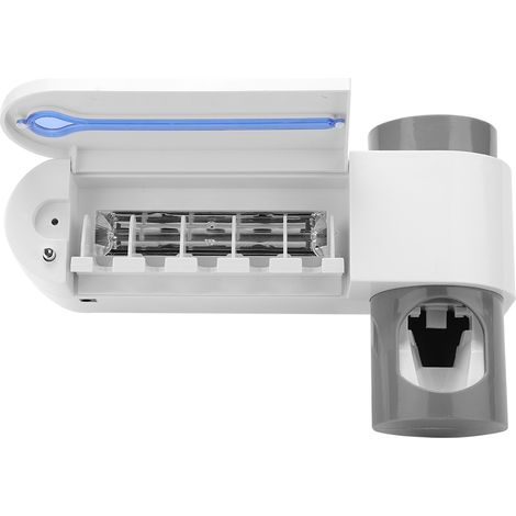 Porte-brosse à dents stérilisateur UV automatique avec distributeur de dentifrice, prise UE 220V, chargeur mural, étui de rangement hygiénique pour salle de bain (1/5)