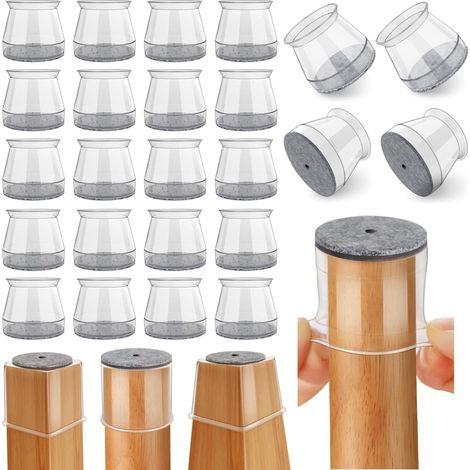 Confezione da 24 feltrini quadrati in silicone per proteggere le gambe delle sedie su pavimenti in legno (da 2,8 cm a 4,1 cm) (1/5)