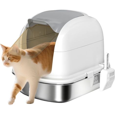 Tray to litter in stainless steel with cover, tray of recovery and shovel to litter included, for cats of less than 5 kg, 52,4 x 41,3 x 42 cm, white (1/5)