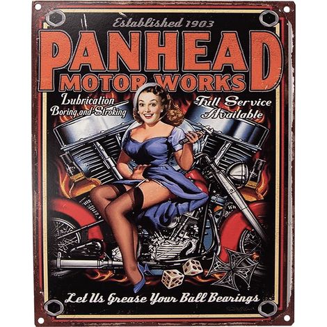 Plaque Décorative Murale Vintage en Fer Noir Femme à Moto et Texte Rouge 20 x 25 cm - PANGIVO