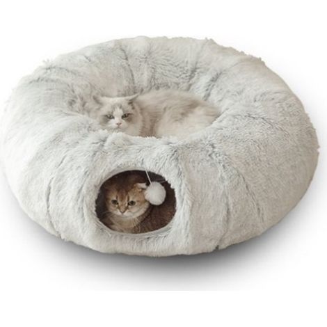Katzentunnel – Rund mit Matratze – Extra groß – Für den Innenbereich geeignet – Katzenbett – Katzentunnel – 85 x 85 x 26 cm (1/5)