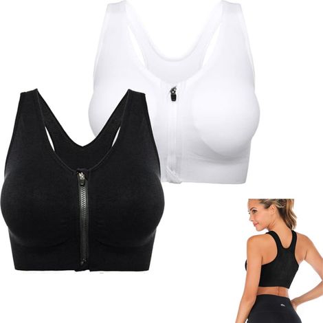 Soutien-gorge de sport FLORATA avec fermeture éclair frontale, brassière post-opératoire et yoga, pour femme, confortable et ajustable
