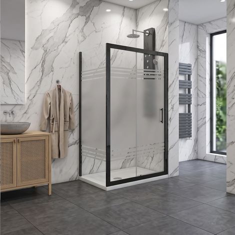 Porta scorrevole con lato fisso in vetro temperato serigrafato 6mm H190 profili nero opaco - PORTA 170 - FISSO 70 (1/3)