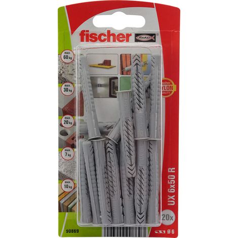 Boîte de 20 chevilles multi-matériaux UX avec collerette Ø6 x 50 mm R/20K NV - Fischer (1/5)