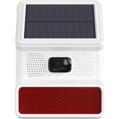 Solar Außen Alarm mit Sound und Licht, Drahtloses 433MHz Alarmsirene, 100dB Sirene, IP65 Wasserdichtes, Kompatibel mit Alarmanlage Haus (1/5)