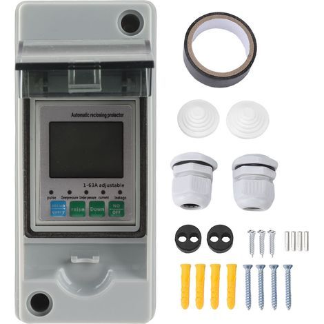 Disjoncteur intelligent avec coffret de distribution, miniature, monophasé, montage sur rail DIN, réenclenchement automatique, protection contre les surtensions et les sous-tensions, compteur d'énergi (1/5)