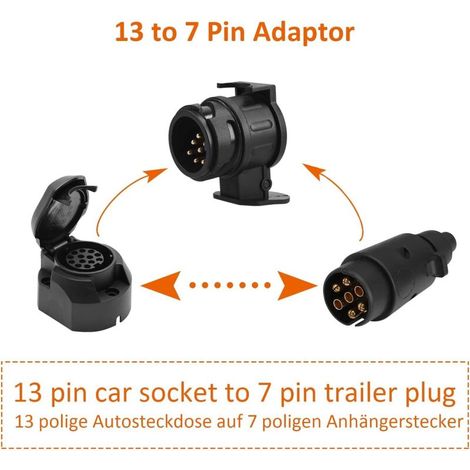 KLVGTIFS PU -Adaptateur Prise Remorque 13 à 7 Broches, Connecteur Électrique pour Remorque, Tracteur et Caravane (1/4)