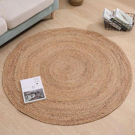 Tapis de salon ou de chambre, tapis de chevet rond en rotin