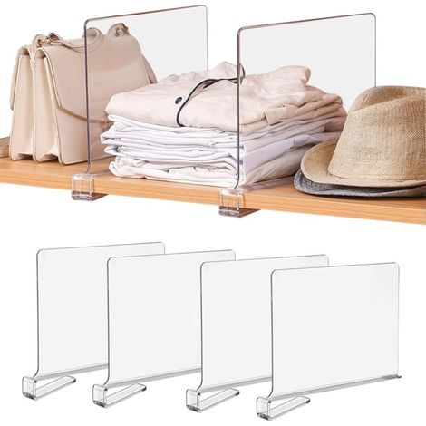 4 Séparateurs d'étagère en Acrylique Transparent – Amovibles pour Chambre, Cuisine, Bureau et Dressing (1/4)