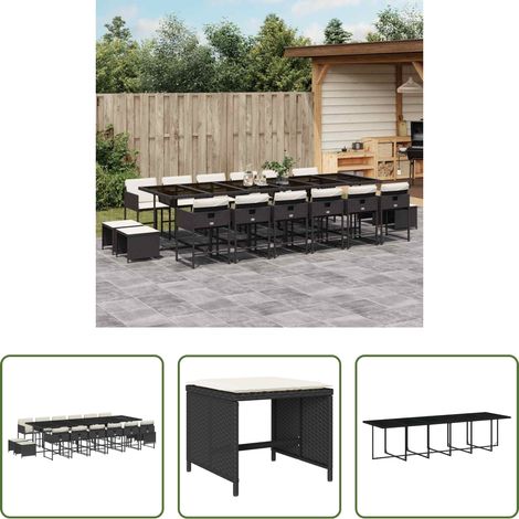 Gartenstuhl - 17-tlg. Garten-Essgruppe mit Kissen Schwarz Poly Rattan (1/5)