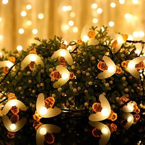 Luci solari da giardino a stringa, 50 LED - 7 m - 8 modalità - Impermeabili - Per uso esterno e interno - Per recinzioni e prati (bianco caldo) (1/5)
