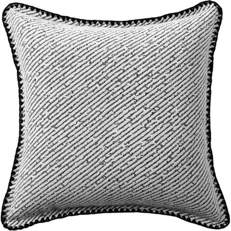 Coussin blanc à rayures et surpiqûres noires 45x45 cm ZIGGY (1/2)