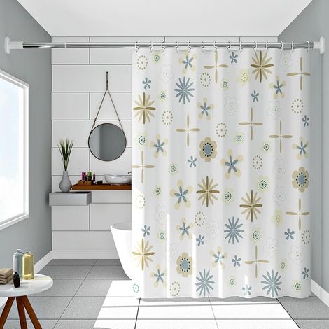 JSSEVN - Anti-Schimmel-Duschvorhang 300x200, PEVA-Duschvorhang mit mehrfarbigem Blumenmuster, wasserdichter Duschvorhang mit Ösen (1/4)