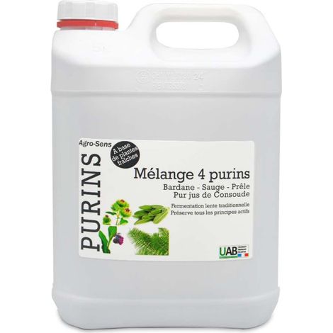 Mélange de 4 purins concentré, consoude, prêle, bardane et sauge - 5 Litres