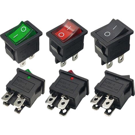 Interrupteur de bateau KCD1-104, 1,2 m, 2 vitesses, 21 x 15 mm, avec lampe, bouton-poussoir, 6 A 250 V, 64 broches, 2 vitesses, voyants tricolores 6 couleurs (1/2)