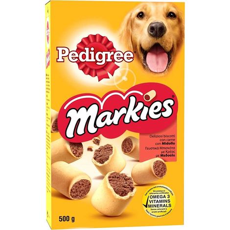 biscotti per cani pedigree "markies original" adulto di tutte le taglie con vitamine, calcio e omerga 3 500 gr