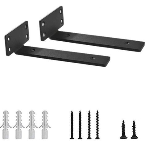 Supports d'étagère noirs en forme de L de 0,2" d'épaisseur, supports en acier cachés pour étagère - Quincaillerie d'étagère flottante robuste de 6" (2 pièces)-Étagère murale (1/4)