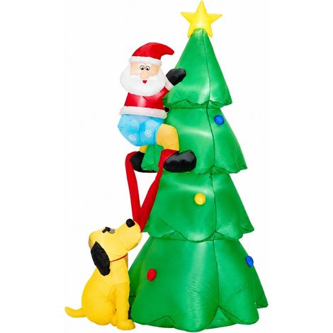 Décoration de Noël gonflable pour Noël : chiot tirant le pantalon, Père Noël grimpant à l'arbre, LED, conforme à la réglementation américaine. (1/2)