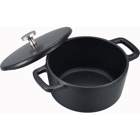 BAUMALU Mini-Runder Bräter aus emailliertem Gusseisen 14 cm Mattes Schwarz mit Deckel (1/4)
