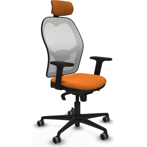 Jorquera sincro malla blanca similpiel naranja brazos 2D base nailon cabecero 2D ruedas 65mm engomada (1/5)