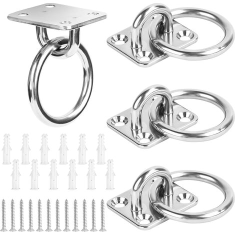 Lot de 4 plaques oculaires avec œillet, plaque de pont en acier inoxydable avec œillet, plaques oculaires en acier inoxydable, plaque à œillets, support pour voile d'ombrage, ferrures de plafond pour (1/5)