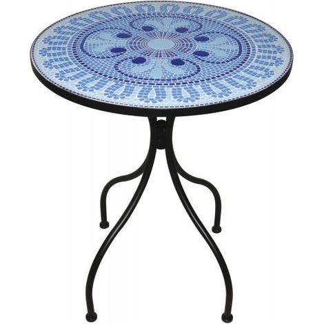 TAVOLO DA ESTERNO DECOJARDIN HELLAS IN ACCIAIO NERO E PIANO CON CERAMICA DECORATA 80CM (1/5)