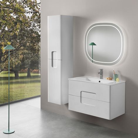 Mobile bagno sospeso 120 cm in Nobilitato con due cassetti ARCO Larice Bianco (1/5)