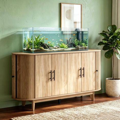 Credenza ovale in MDF effetto rovere con 6 ante e 2 ripiani regolabili 147 x 40 x 76 cm (1/5)
