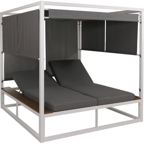 [NEUWERTIG] Aluminium Lounge-Gartenliege HHG-345b, XL Sonnenliege Bali-Liege Daybed, 10cm-Polster weiß Polster grau