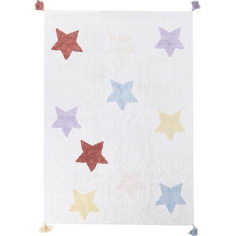 Alfombra infantil algodón estampado estrellas con borlas 140 x 200 cm tejida a mano multicolor Merevi
