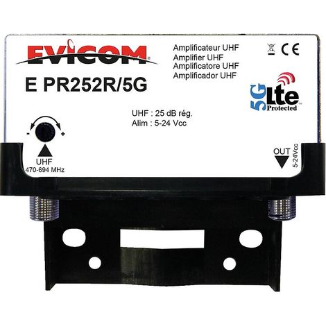 préamplificateur uhf lte-5g - 1 entrée - 25 db - réglable - evicom epr252r5g