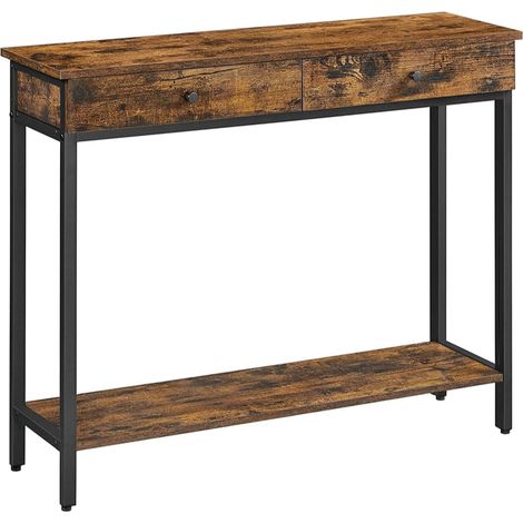 Consola mesa de entrada mesa auxiliar con 2 cajones estructura de acero 100 x 30 x 80 cm para entrada dormitorio salón estilo industrial marrón 120007511