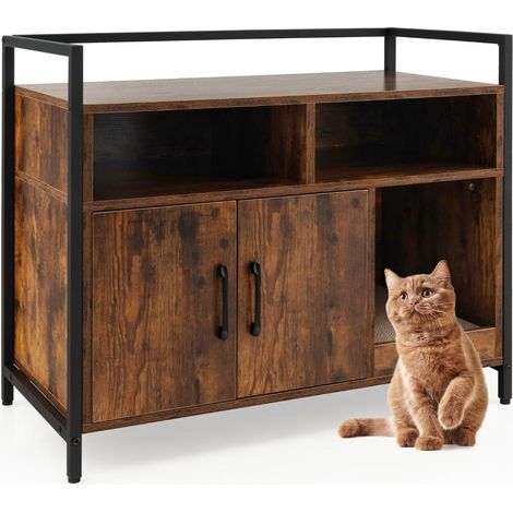 Mobiletto per lettiera per gatti con tiragraffi rimovibile 89 x 45 x 74,5 cm salvaspazio stile industriale MDF color caffè 200019601