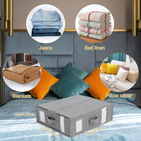 Juego de 3 cajas de almacenamiento plegables para sábanas y fundas nórdicas, organizadores de ropa de cama con asas para mantener las sábanas ordenadas. (1/4)