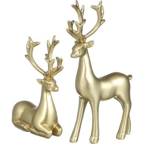 Decorazioni Figurine Renne Natalizie Set 2 Ornamento Dorato (1/5)