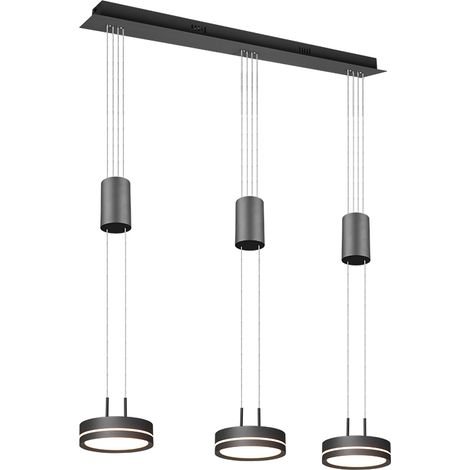 FRANKLIN BARRA 3 SOSPENSIONI LED 27W 3150lm, 3000K REGOLABILE IN ALTEZZA CON BILANCIERI ANTRACITE DIMMERABILE CON INTERRUTTORE L. 85CM (1/5)