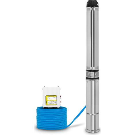 EBERTH 4" Tiefbrunnenpumpe Brunnenpumpe aus rostfreiem Edelstahl, Elektrisch 750W, Durchmesser Pumpe 4 Zoll (10cm), Anschlussgewinde 1 1/2 Zoll, Stromkabel 20m, Förderhöhe max. 56m, mit Schmutzsieb (1/5)