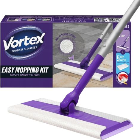 Balai-serpillère plat rotatif Vortex pour le lavage des sols + 5 lingettes de nettoyage (1/5)