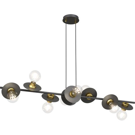 Lampadario 8 Luci Token In Acciaio Nero E Oro Con Barra E Diffusori A Piatti (1/5)