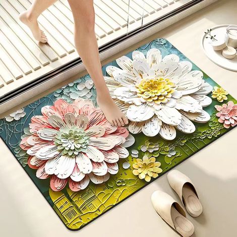 Diatomeenerde-Badematte – Saugfähig, rutschfest und schmutzabweisend, künstlerisches Muster in Weiß und Rosa (50 x 80 cm)-lsw