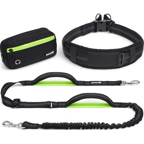 Laisse pour chien mains libres avec ceinture réglable et sacoche de rangement, kit de promenade, jogging et randonnée pour animaux de compagnie