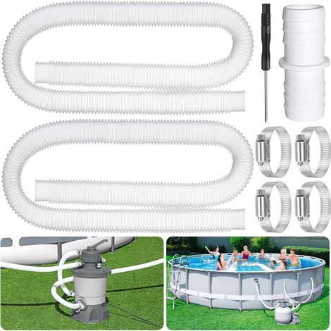 tuyau piscine 32mm 2Pcs 32mm Tuyau pour Piscine Hors Sol,tuyau de pompe filtre à sable piscine avec 4 colliers de serrage en métal,Tuyau de Piscine pour Piscines 150 cm (1/5)