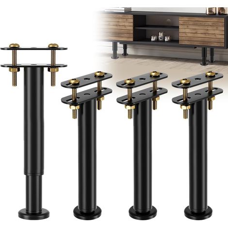 Set di 4 piedini regolabili per letto, altezza regolabile da 18 a 32 cm, piedini per mobili in metallo, per letto, struttura letto e rete a doghe, robusti piedini di supporto centrali (25-43 cm) (1/5)