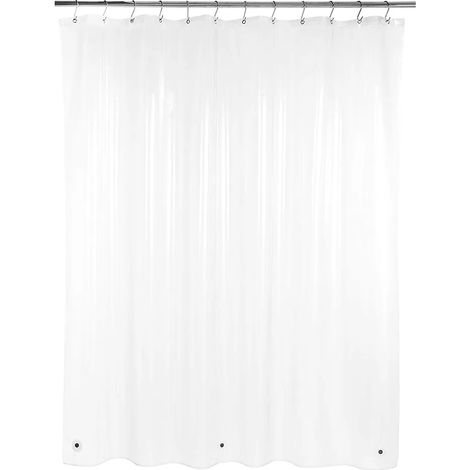 Cortina de baño blanca, material textil, diseño sin ganchos, resistente al lavado, 183x183cm (1/5)
