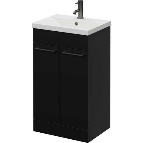 Napoli 390 Matt Black 500mm 2 Door Vanity Unit with Glide Basin - 500mm - Gunmetal Grey 160mm Handle