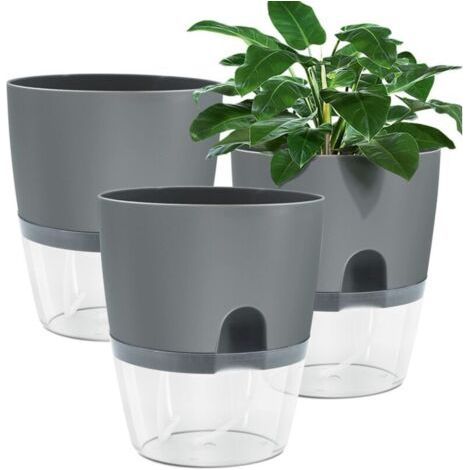 3 flower pots -Double layer transparent hydroponic - Medium gray (1/5)