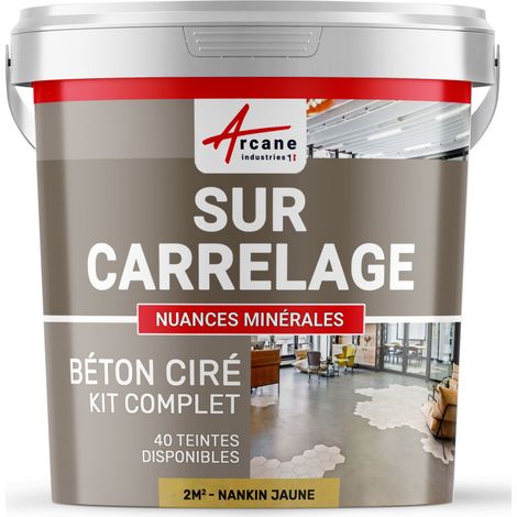 Béton ciré sur carrelage, cuisine, salle de bain, mural, sol, plan de travail, revêtement décoratif douche en kit - 2 m² (en 2 couches) Nankin Jaune - ARCANE INDUSTRIES
