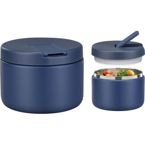 Boîtes Alimentaires Isothermes, 350ml Boîte Isotherme Repas Chaud, Thermoisolant Boîte avec couvre boucle, Porte Aliments en Acier Inoxydable à Double Couche pour Ecole,Bureau, Bleu (1/5)