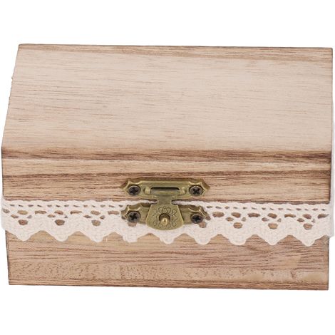 Boîte à bague en bois de style rustique ornée de dentelle, idéale pour les fiançailles, les mariages et les anniversaires. (1/5)